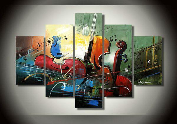 5 Piece Abstract Art Painting, Cello Painting, Modern Acrylic Painting, Violin Painting, Bedroom Abstract Paintings