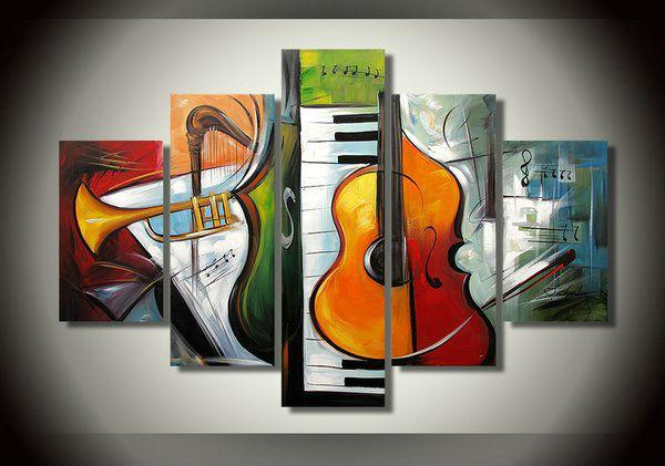 Violin Painting, Music Painting, 5 Piece Abstract Wall Art Paintings, Extra Large Wall Paintings on Canvas, Living Room Modern Art