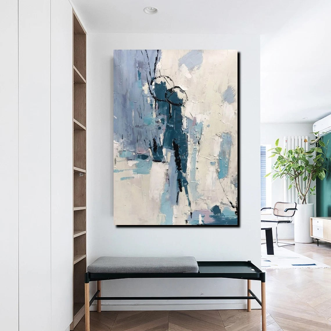 Living Room Abstract Paintings, Hand Painted Canvas Paintings, Large Wall Art Ideas, Heavy Texture Painting, Blue Modern Abstract Painting