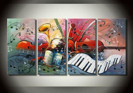 Violin Painting, Abstract Painting, Music Painting, 4 Panel Art Painting, Abstract Art on Canvas, Living Room Wall Art Paintings