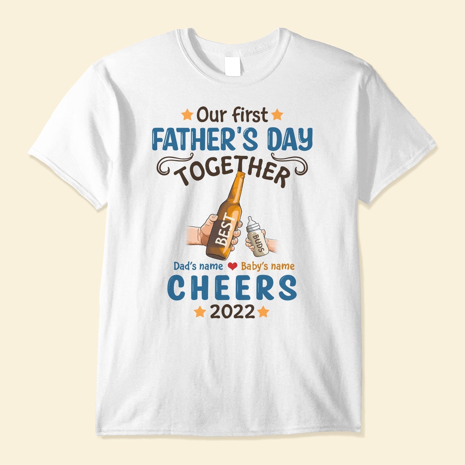 Our First Father's Day Together - Personalized Shirt And Baby Suit - Father's Day Gift For Dad, Baby - Beer And Milk