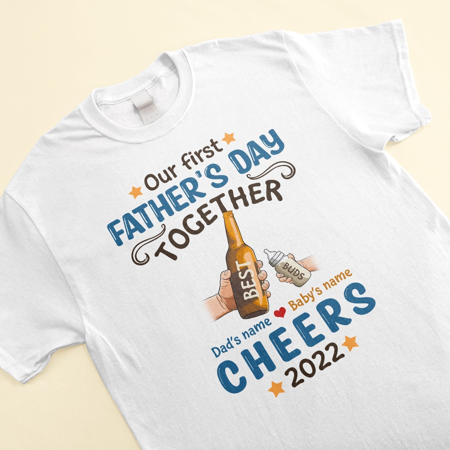 Our First Father's Day Together - Personalized Shirt And Baby Suit - Father's Day Gift For Dad, Baby - Beer And Milk