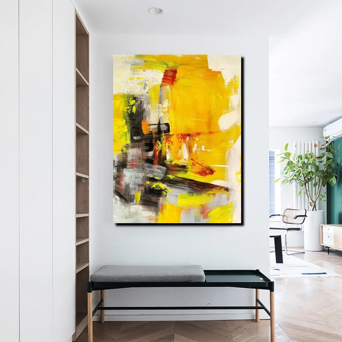 Large Canvas Paintings Behind Sofa, Acrylic Painting for Living Room, Yellow Contemporary Modern Art, Buy Large Paintings Online