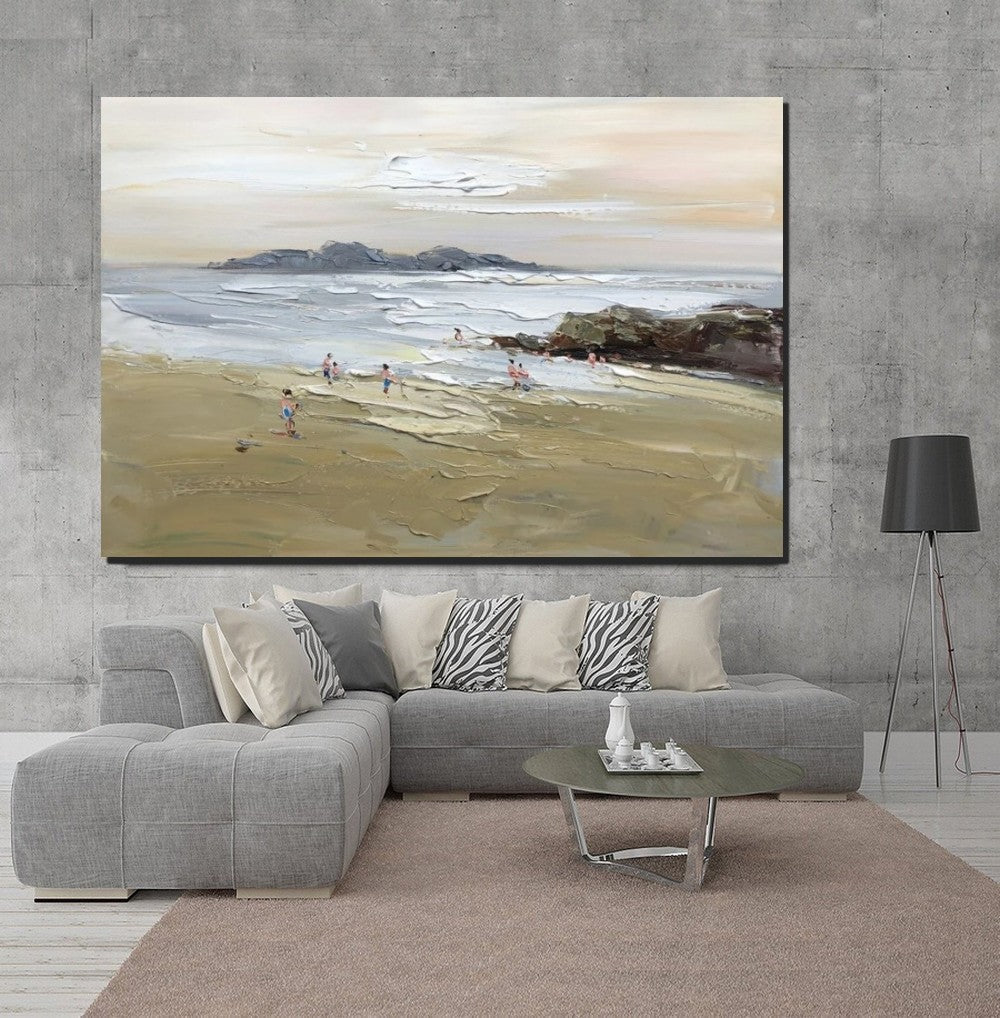 Acrylic Paintings on Canvas, Beach Seashore Paintings, Large Paintings for Bedroom, Landscape Painting for Living Room, Palette Knife Paintings