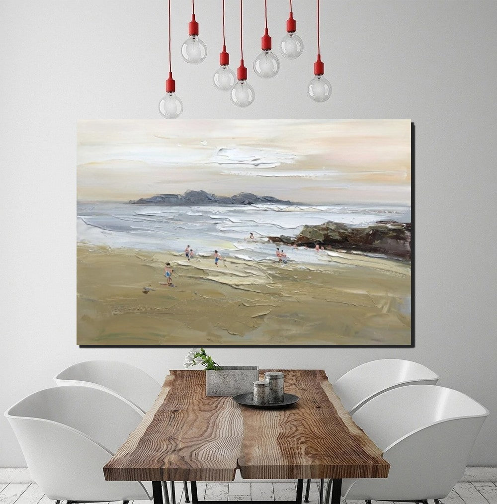 Acrylic Paintings on Canvas, Beach Seashore Paintings, Large Paintings for Bedroom, Landscape Painting for Living Room, Palette Knife Paintings