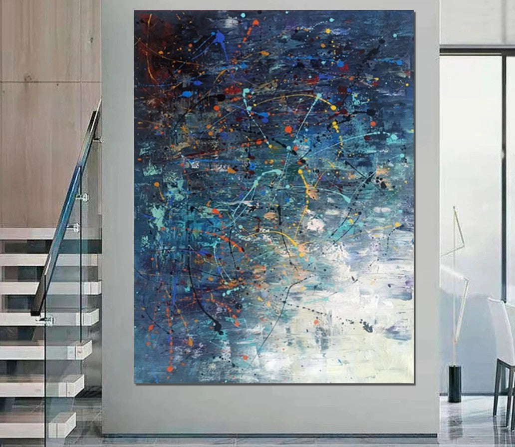 Extra Large Paintings for Living Room, Hand Painted Wall Art Paintings, Blue Abstract Acrylic Painting, Modern Abstract Art for Dining Room