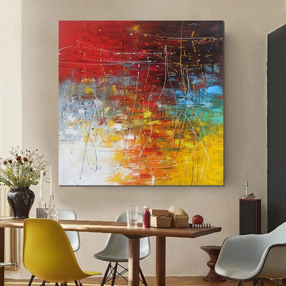 Contemporary Art Painting, Modern Paintings, Bedroom Acrylic Painting, Living Room Wall Painting, Large Red Canvas Painting, Simple Painting Ideas