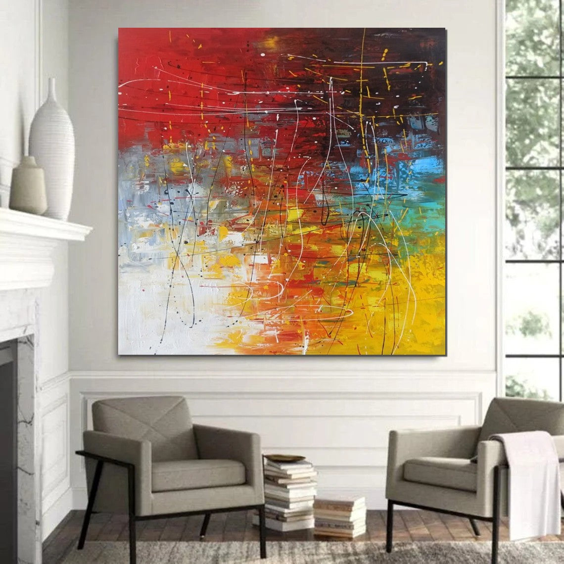 Contemporary Art Painting, Modern Paintings, Bedroom Acrylic Painting, Living Room Wall Painting, Large Red Canvas Painting, Simple Painting Ideas