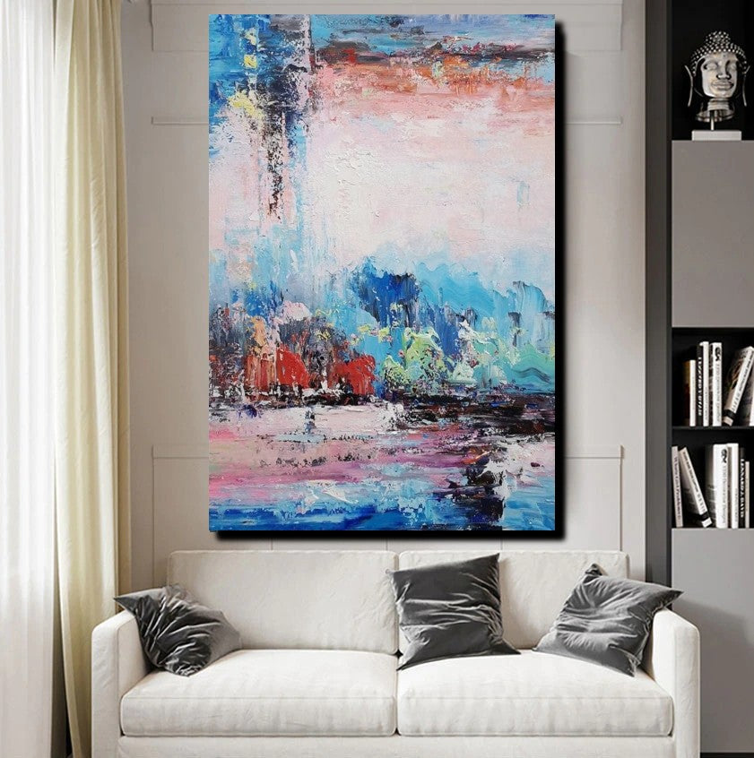 Modern Paintings Behind Sofa, Abstract Paintings for Living Room, Palette Knife Canvas Art, Impasto Wall Art, Buy Paintings Online