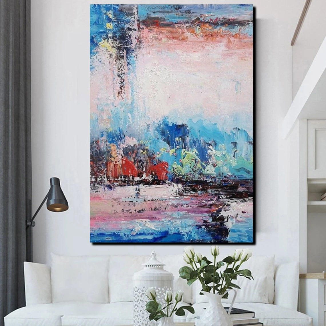 Modern Paintings Behind Sofa, Abstract Paintings for Living Room, Palette Knife Canvas Art, Impasto Wall Art, Buy Paintings Online